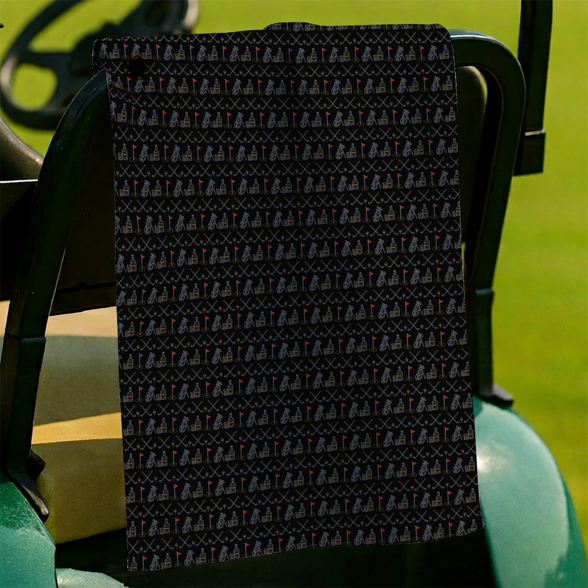 Bourbon Golf Towel, Whiskey & Golf Club Pattern Towels, Classic Gift For Bourbon Loving Golfers