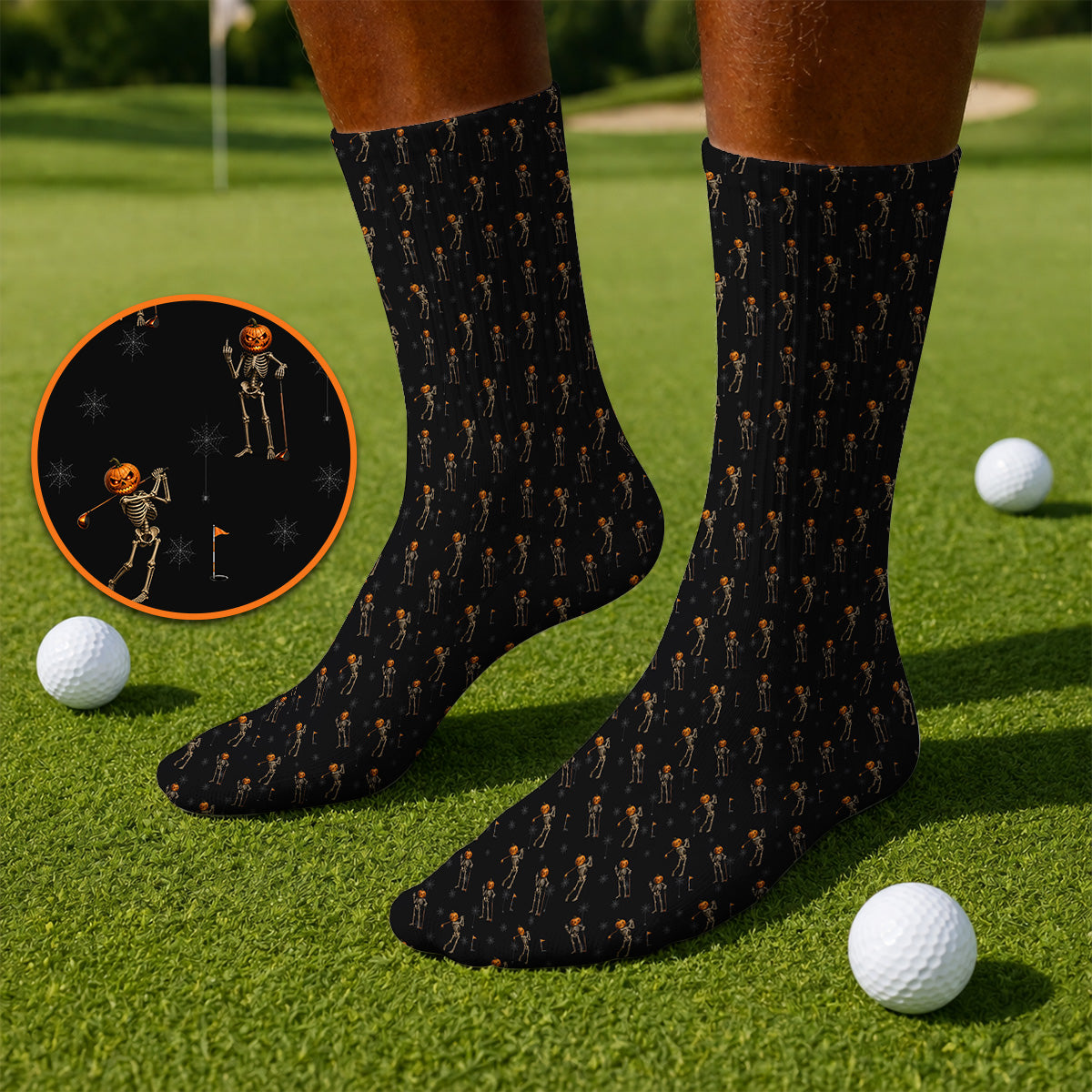 Halloween Skeleton Golf Socks, Pumpkin Head Pattern Golf Sock, Funny Golf Gift for Golfer