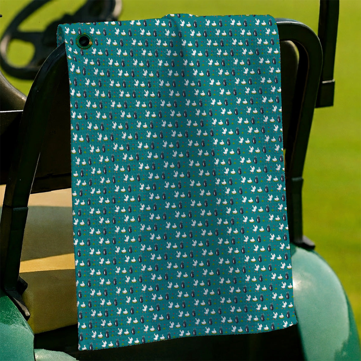 Funny Goose Golf Towels, Teal Goose & Golf Pattern Towel, Golf Apparel Gift For Golfer
