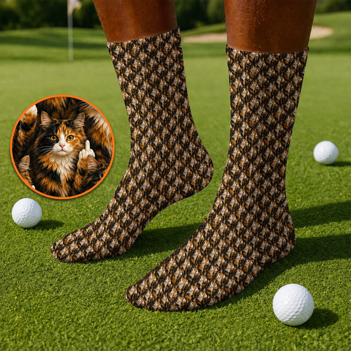 Calico Longhair Cat Golf Socks, Funny Calico Cat Pattern Golf Sock, Golfer Gift for Cat Lovers