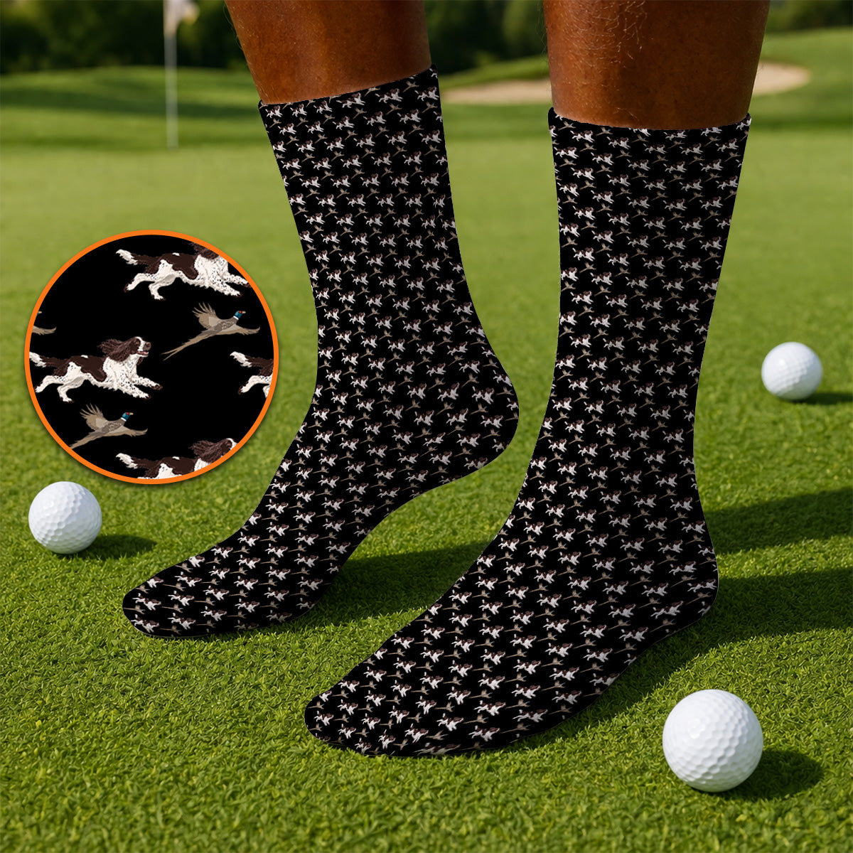 English Springer Spaniel Golf Socks, Crazy Dog Pattern Golf Sock, Golf Gift For Golfers