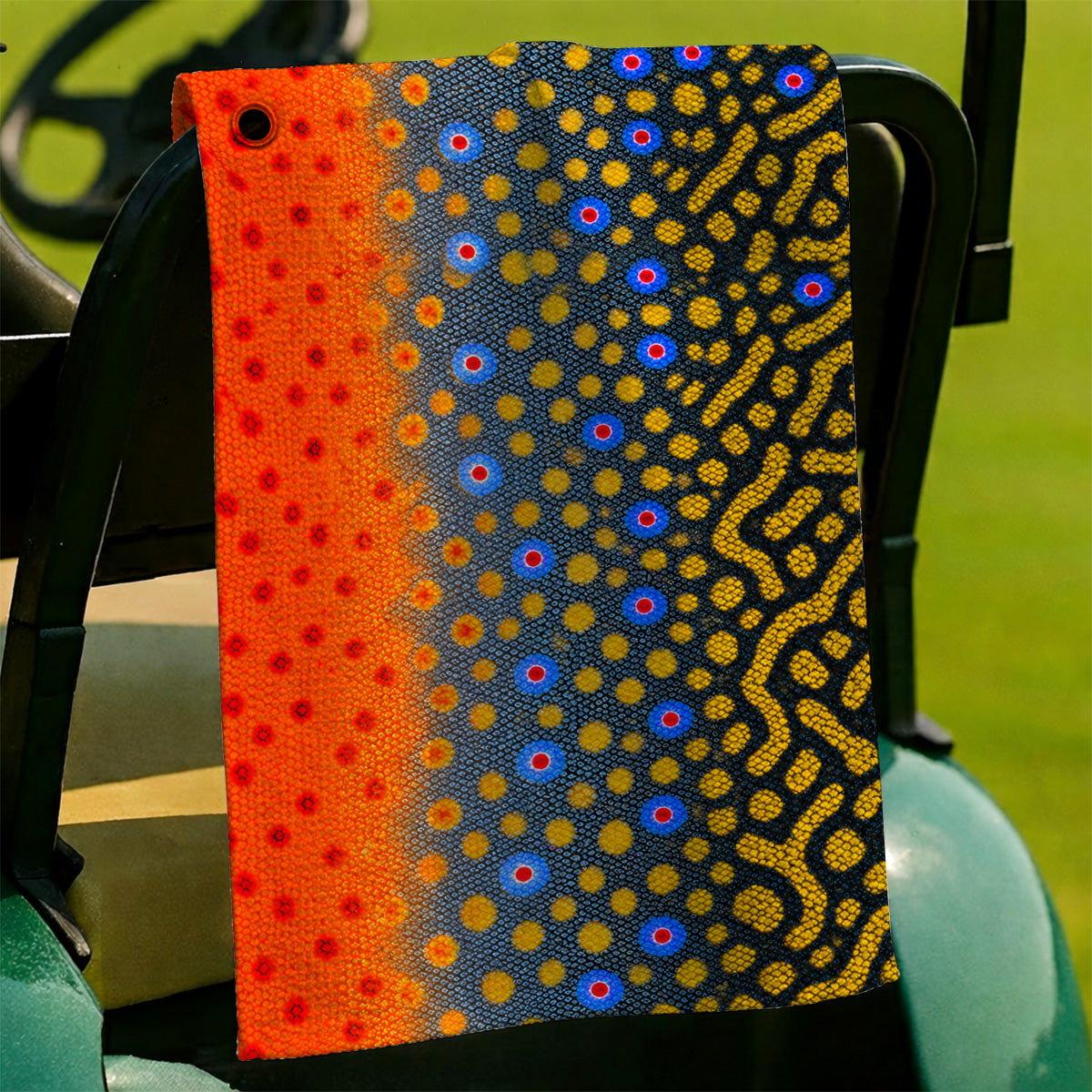 Brook Trout Skin Golf Towels, Vibrant Orange Spotted Fish Scale Pattern Golf Towel, Crazy Golf Gift For Golfers