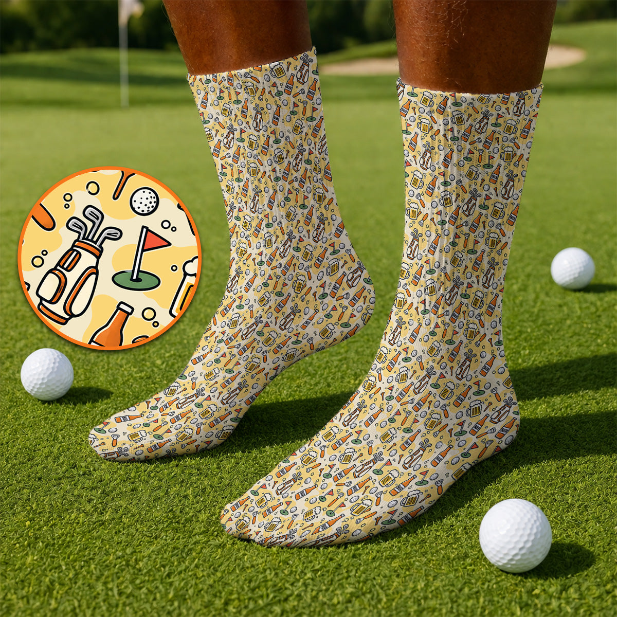 Funny Beer Pattern Golf Socks, Retro Golf Clubs And Beer Golf Sock, Unique Golfing Gift For Golfers