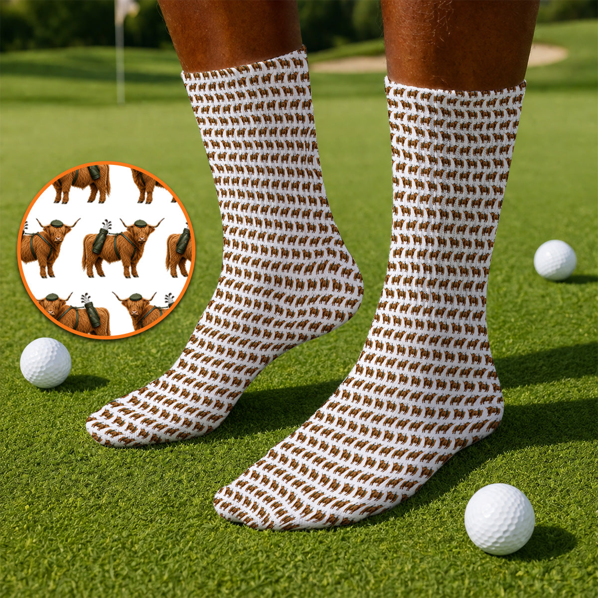Crazy Highland Cow Caddie Socks, Highland Cow Golf Sock, Golfer Gift For Golfers