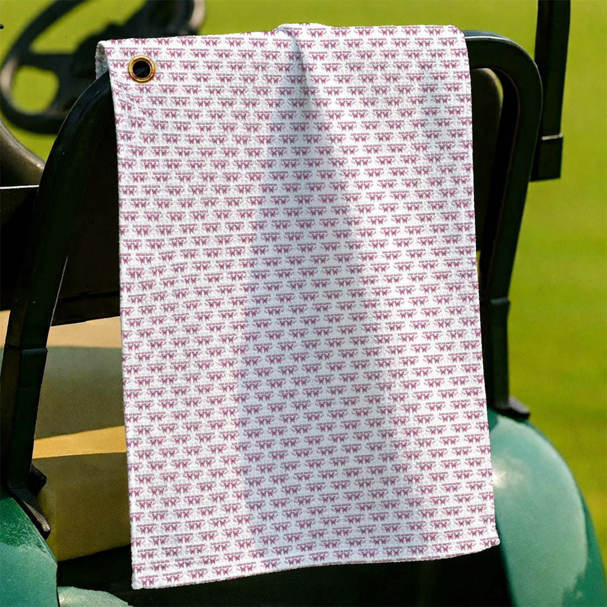 Scars Are Beautiful Breast Cancer Awareness Golf Towel, Pink Butterfly Survivor Pattern Towels, Inspirational Golf Gift for Golfer