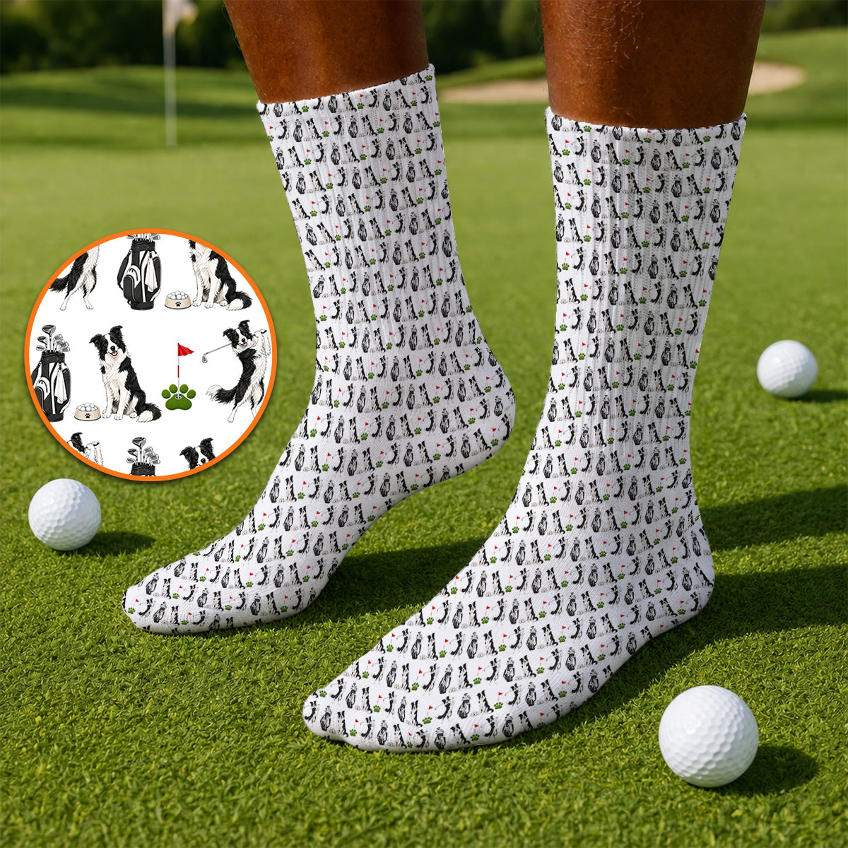 Border Collie Golf Socks, Border Collie Pattern Golf Sock for Dog Lovers, Funny Golf Gift for Golfer