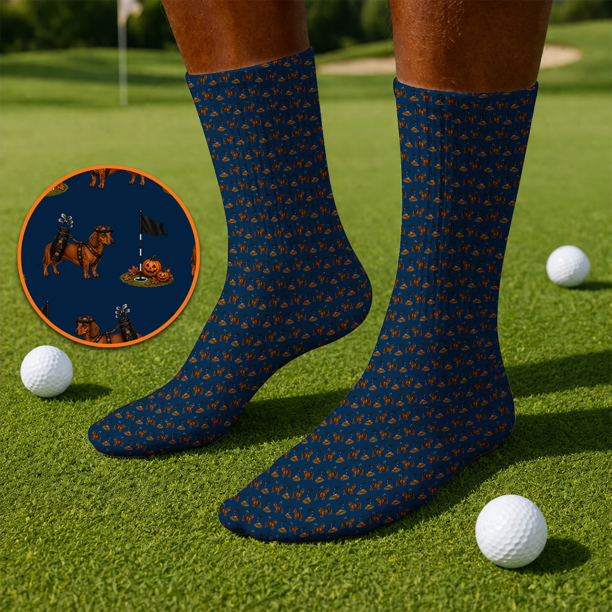 Funny Dachshund Golf Sock, Halloween Wiener Dog Pattern Golf Socks, Golf Gift for Golfer