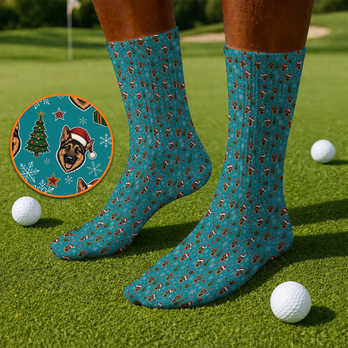 Funny German Shepherd Christmas Golf Socks, German Shepherd Pattern Golf Sock, Xmas Golf Gift For Golfer