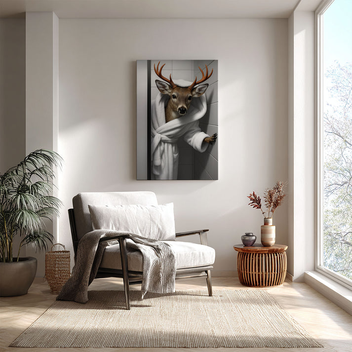 Funny Deer Canvas – Bathroom Wall Art for Your Man Cave
