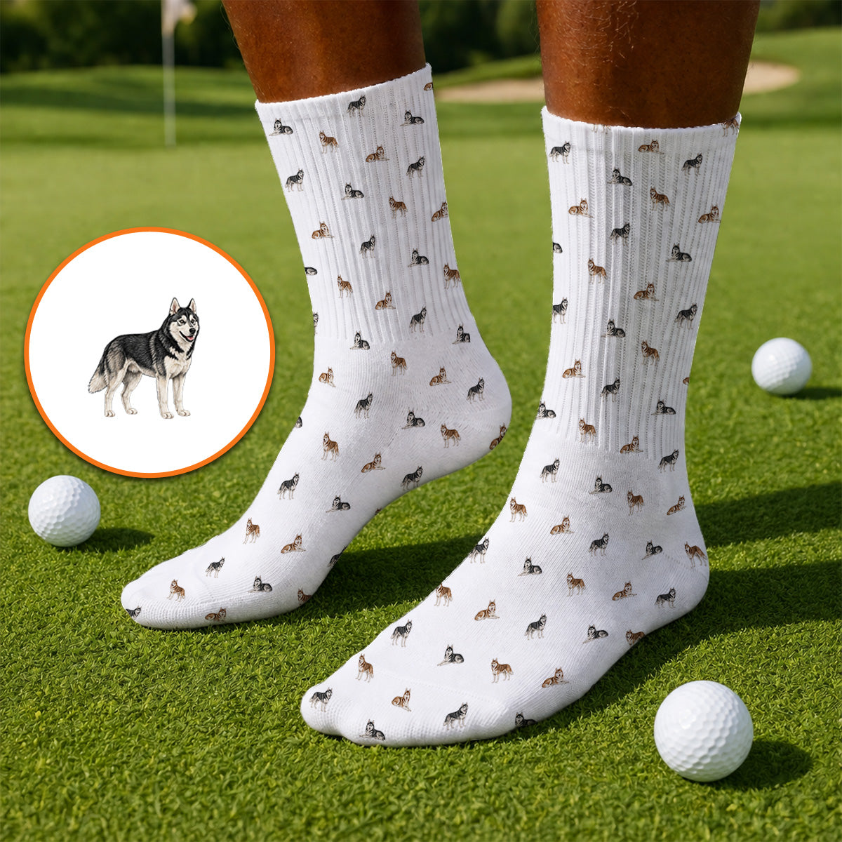Funny Husky Sibir Golf Socks, Husky Pattern Golf Sock For Golfer, Golf Gift For Dog Lover