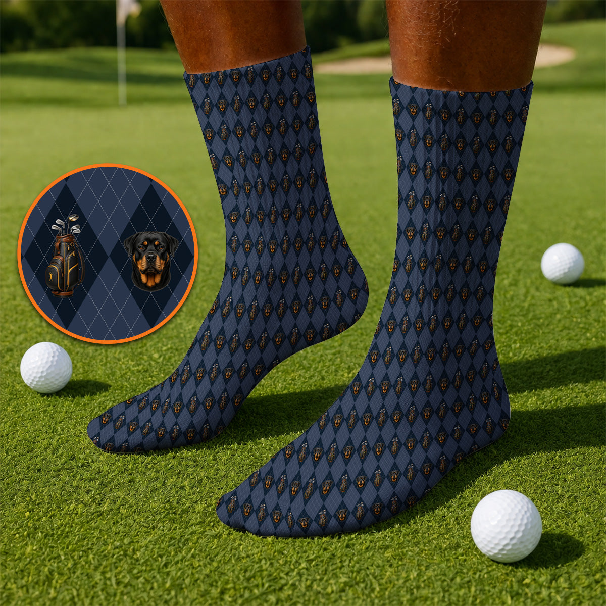 Rottweiler Argyle Pattern Golf Socks, Crazy Rottweiler Golf Sock, Dog Lover Golf Gift