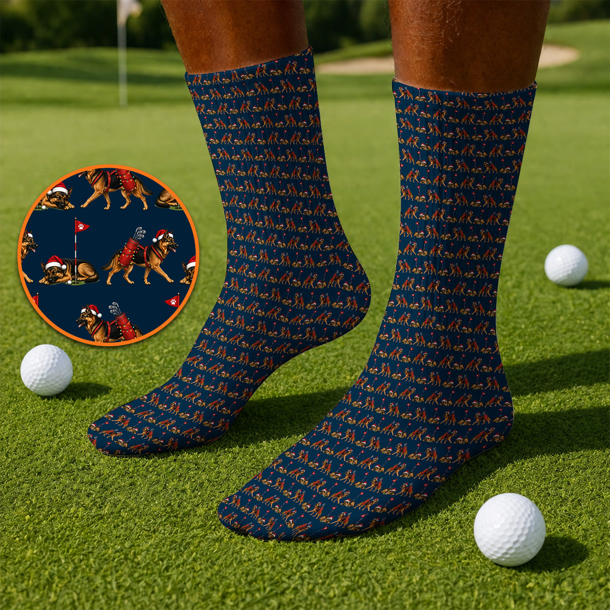 German Shepherd Christmas Golf Socks, German Shepherd Pattern Golf Sock, Holiday Golf Gift for Dog Lovers
