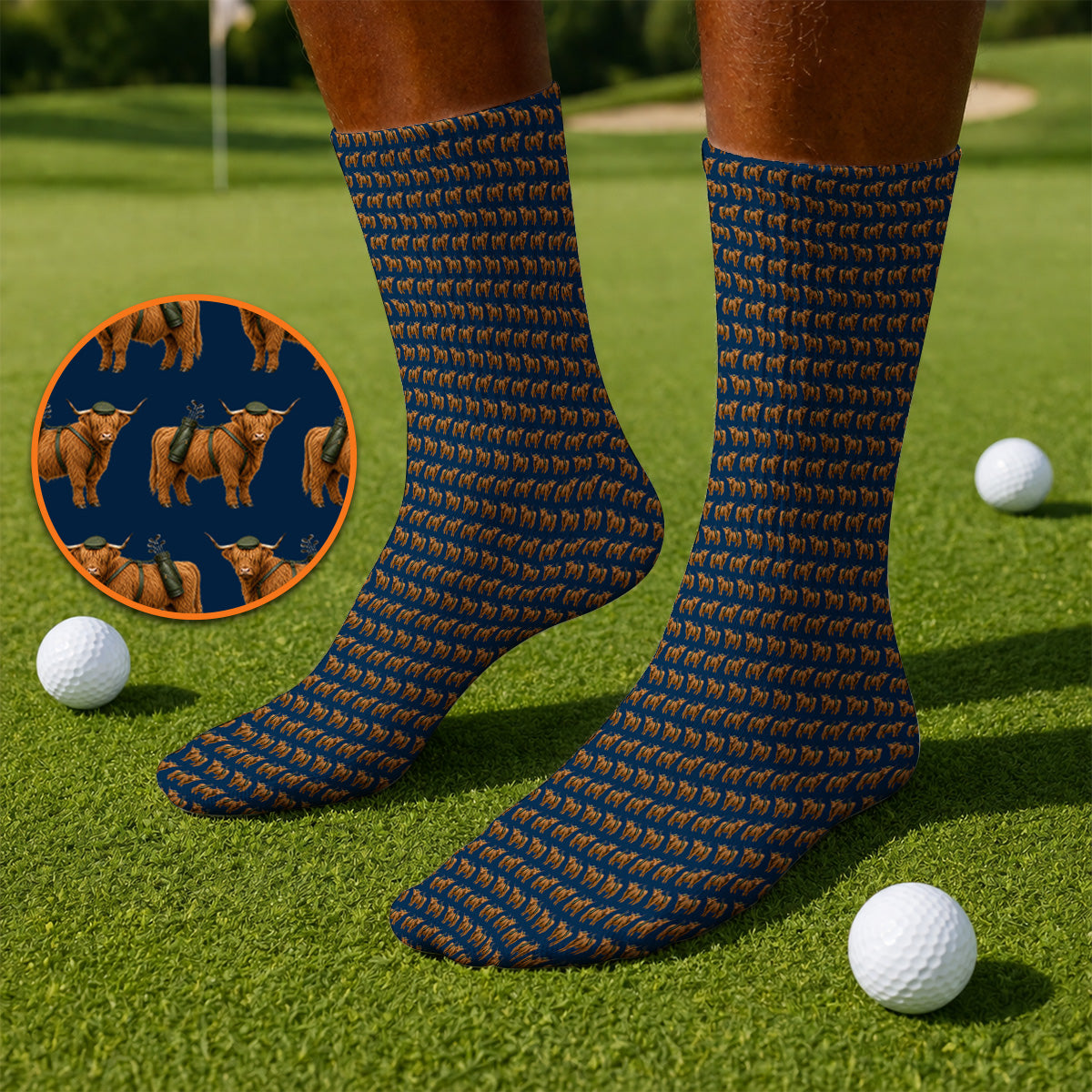 Crazy Highland Cow Caddie Socks, Highland Cow Golf Sock, Golfer Gift For Golfers