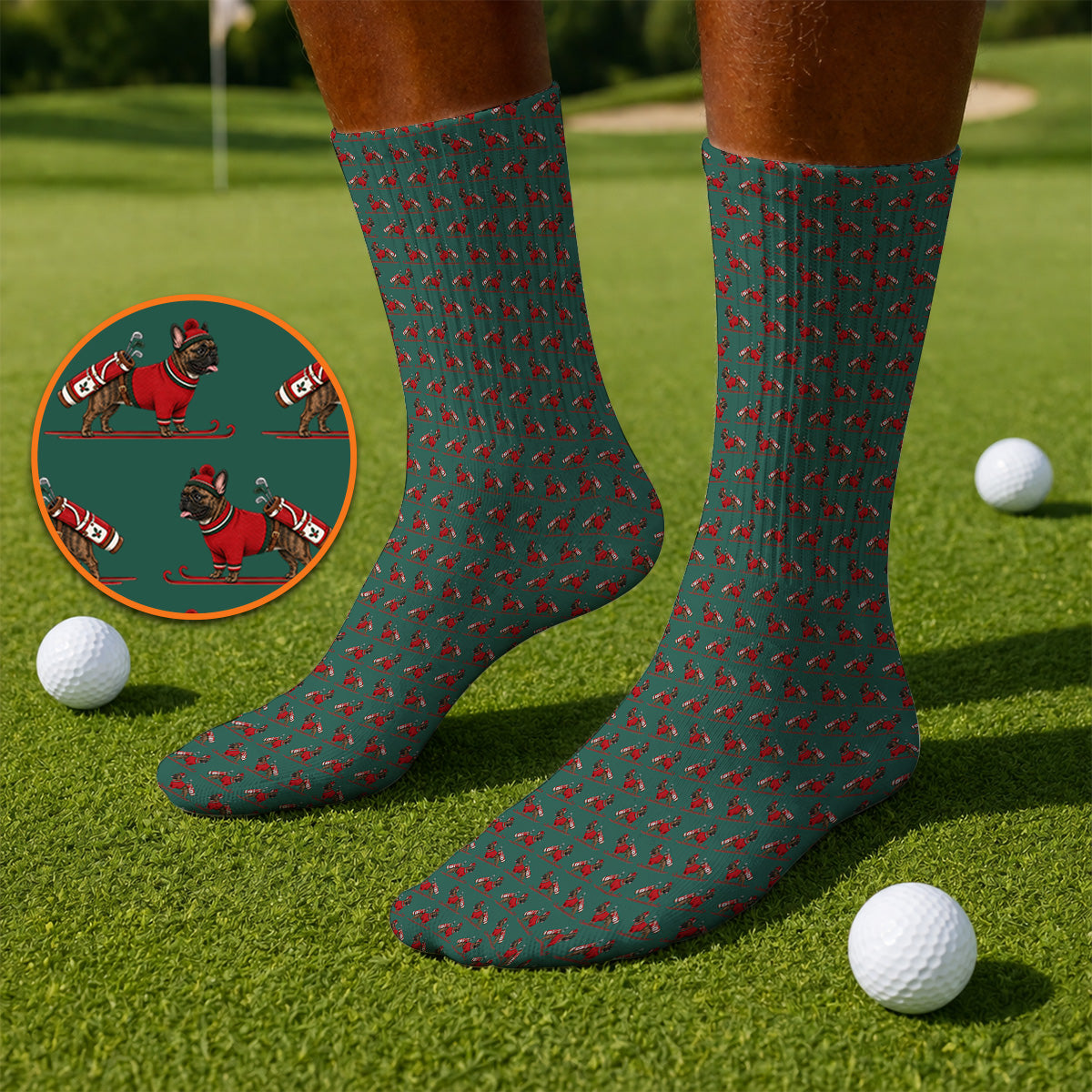 French Bulldog Holiday Golf Socks, Christmas Dog Pattern Golf Sock, Festive Golf Gift for Golfers