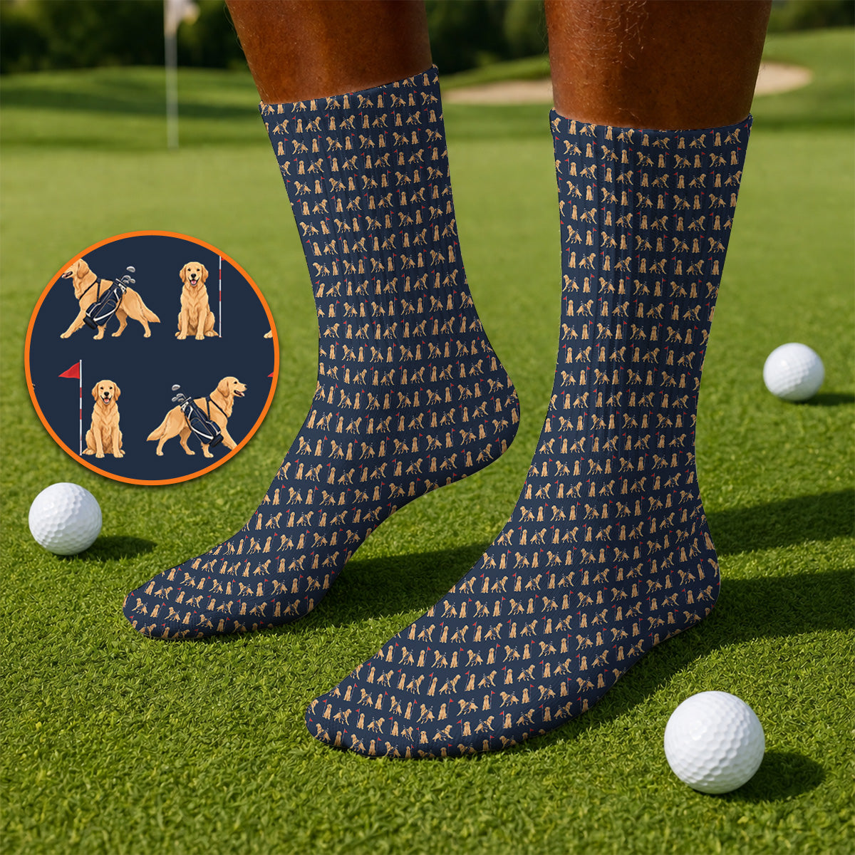 Funny Golden Retriever Golf Sock, Golden Retriever Pattern Golf Socks, Dog Lover Golf Shirt