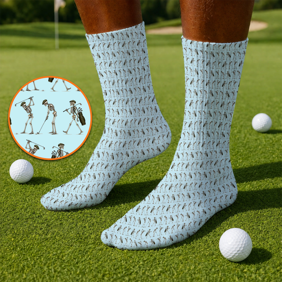 Skeleton Golf Socks, Vintage Skeleton Golf Pattern Sock, Crazy Golf Gift For Golfer