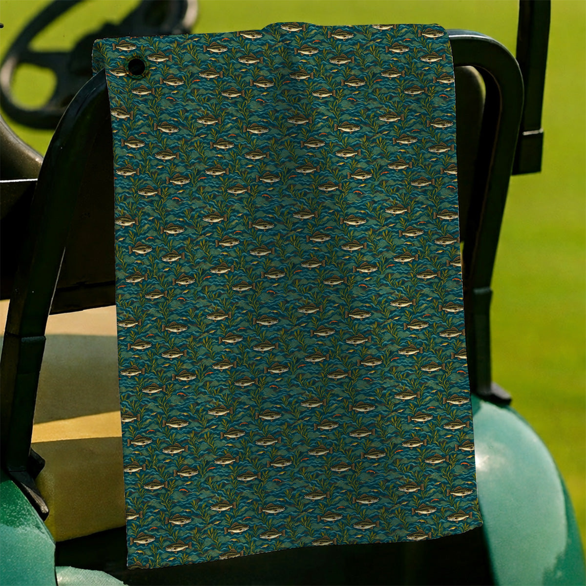 Crazy Bass Fishing Golf Towels, Fishing Bass & Rod Pattern Golf Towel, Golf Gift For Golfers