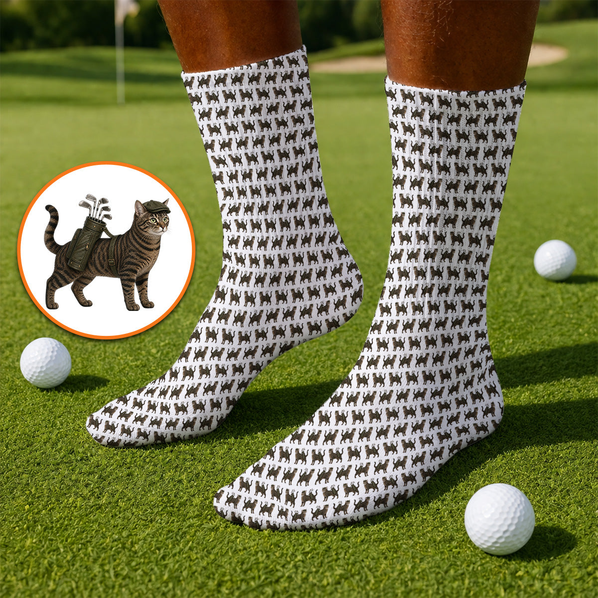 Brown Tabby Cat Golf Sock, Funny Cat Pattern Socks, Cat Lover Golf Gift For Golfer