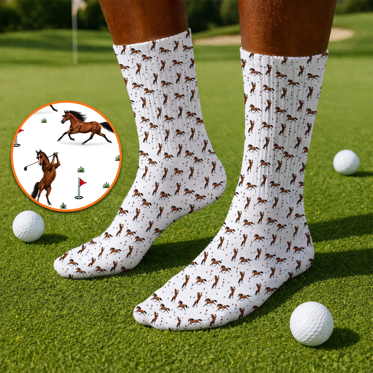 Crazy Horse Golf Pattern Sock, American Quarter Horse Golf Socks, Western Horse Gift for Golfers