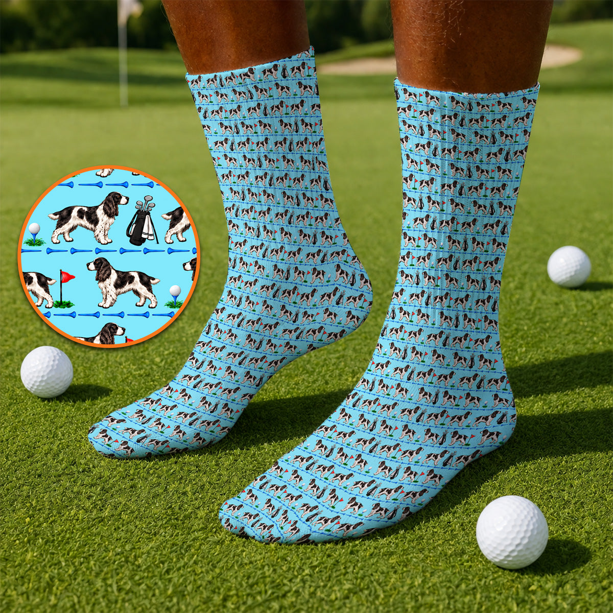 English Springer Spaniel Golf Socks, Crazy Pattern Golf Sock For Dog Lovers, Golf Gift For Golfer