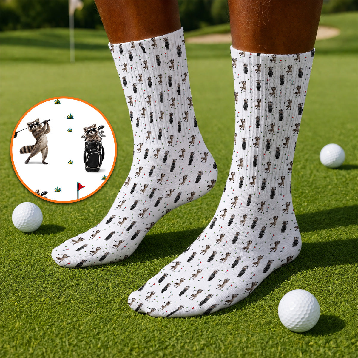 Raccoon Golf Socks, Funny Raccoon Golf Pattern Sock, Cute Golf Animal Gift For Golf Lovers
