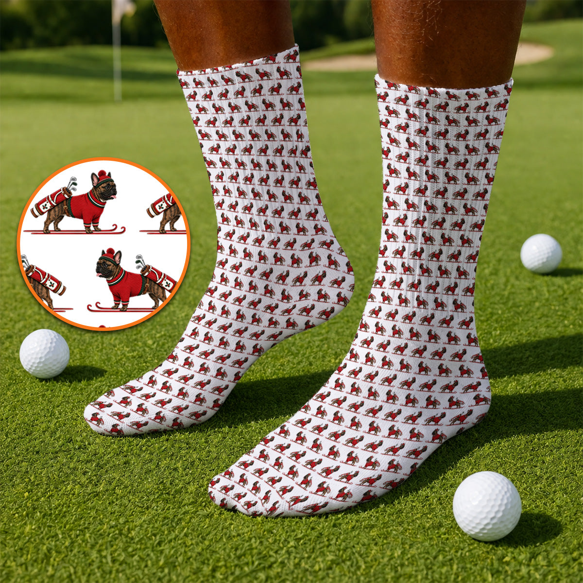 French Bulldog Holiday Golf Socks, Christmas Dog Pattern Golf Sock, Festive Golf Gift for Golfers