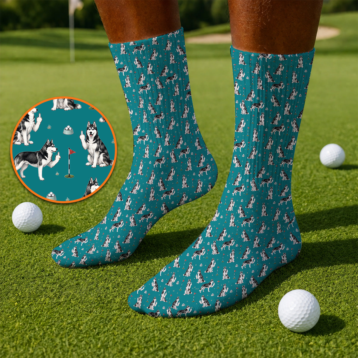 Crazy Husky Golf Socks, Husky Sibir Pattern Golf Sock For Dog Lover, Golf Gift For Golfer