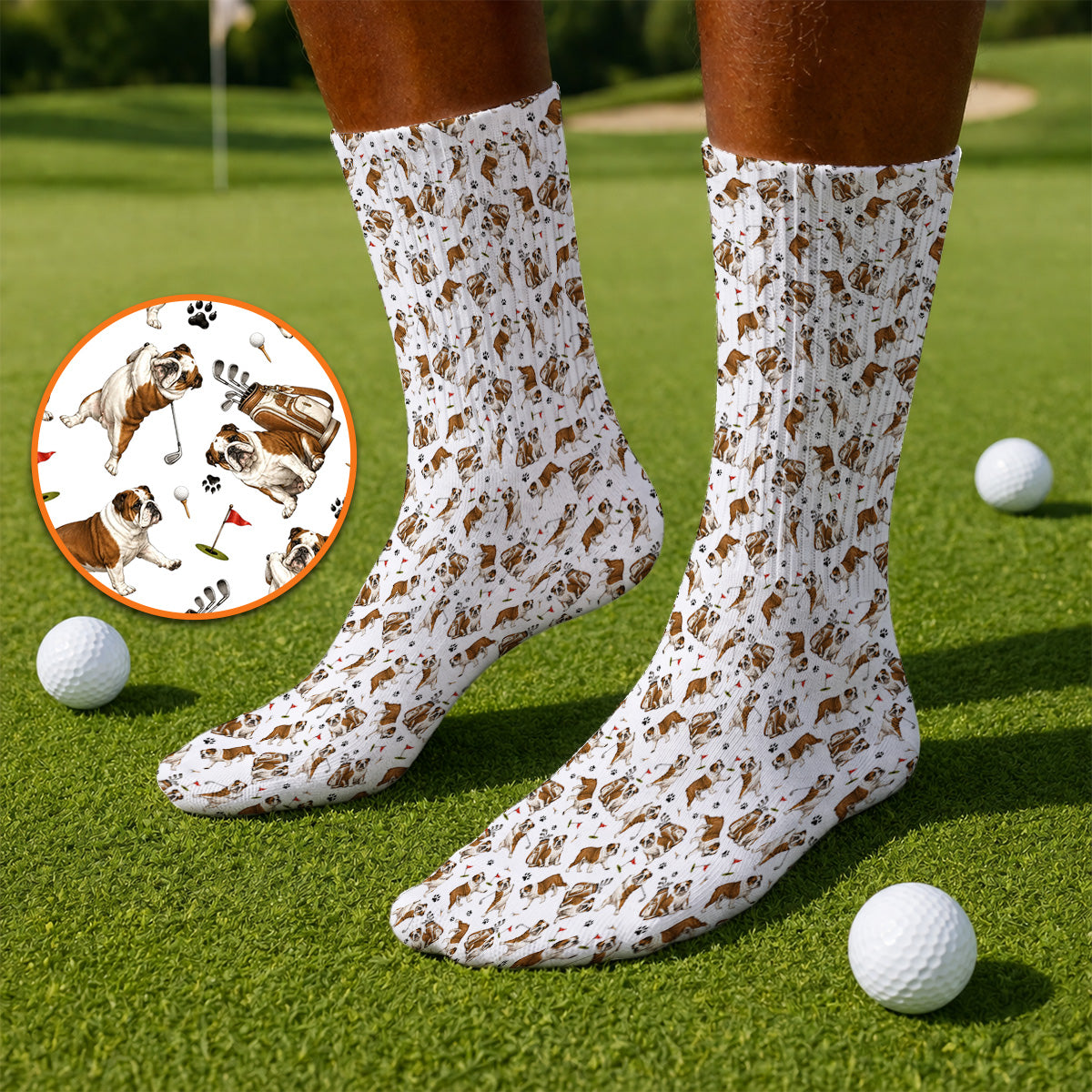 Funny Bulldog Pattern Golf Socks For Golfer, English Bulldog Golf Sock, Dog Golf Gift