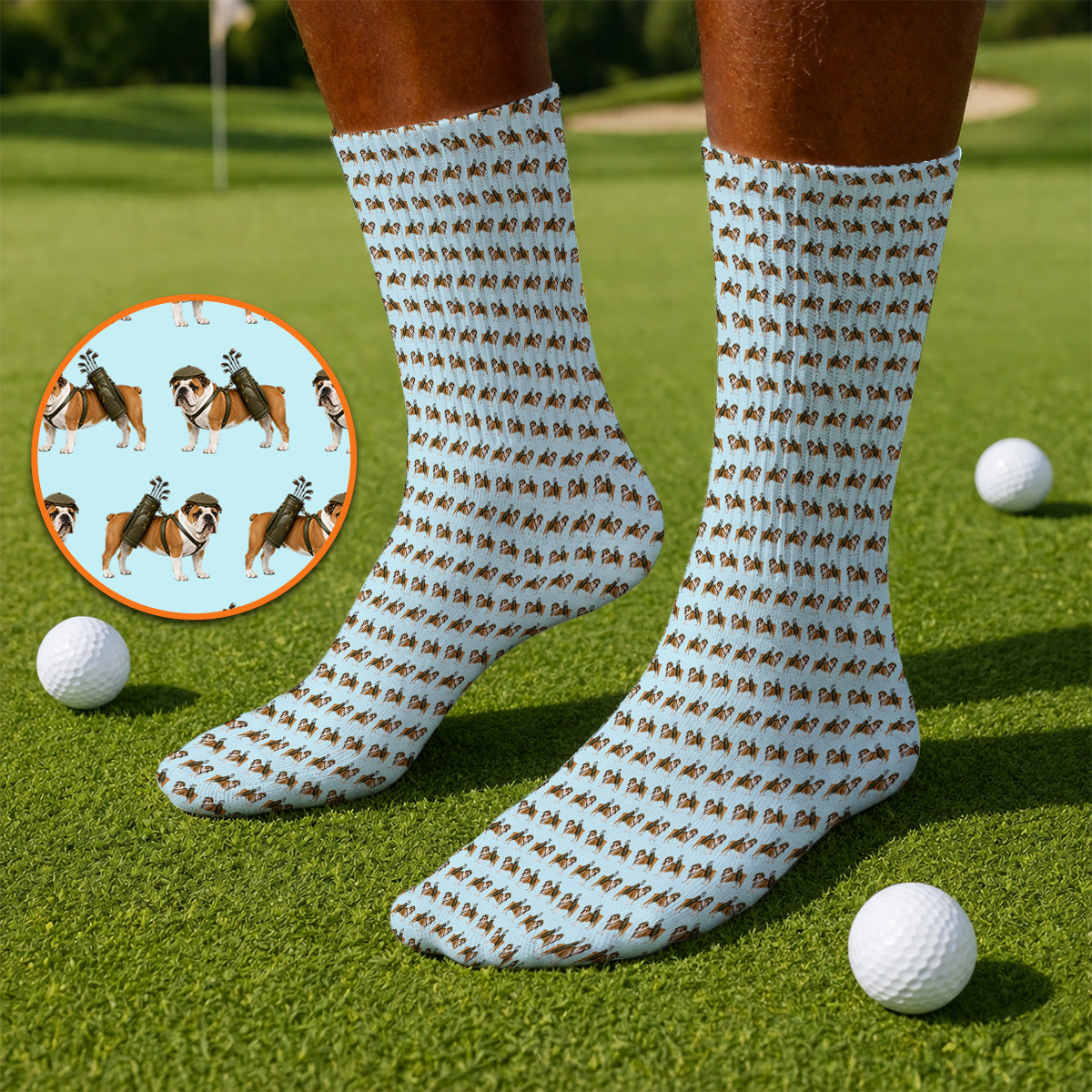 Bulldog Pattern Golf Socks, English Bulldog Golf Sock, Funny Golf Gift For Golfer
