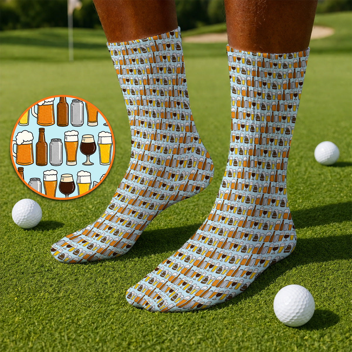 Beer Pattern Golf Socks, Funny Beer Lover Golf Sock, Golf Gift For Beer Lovers