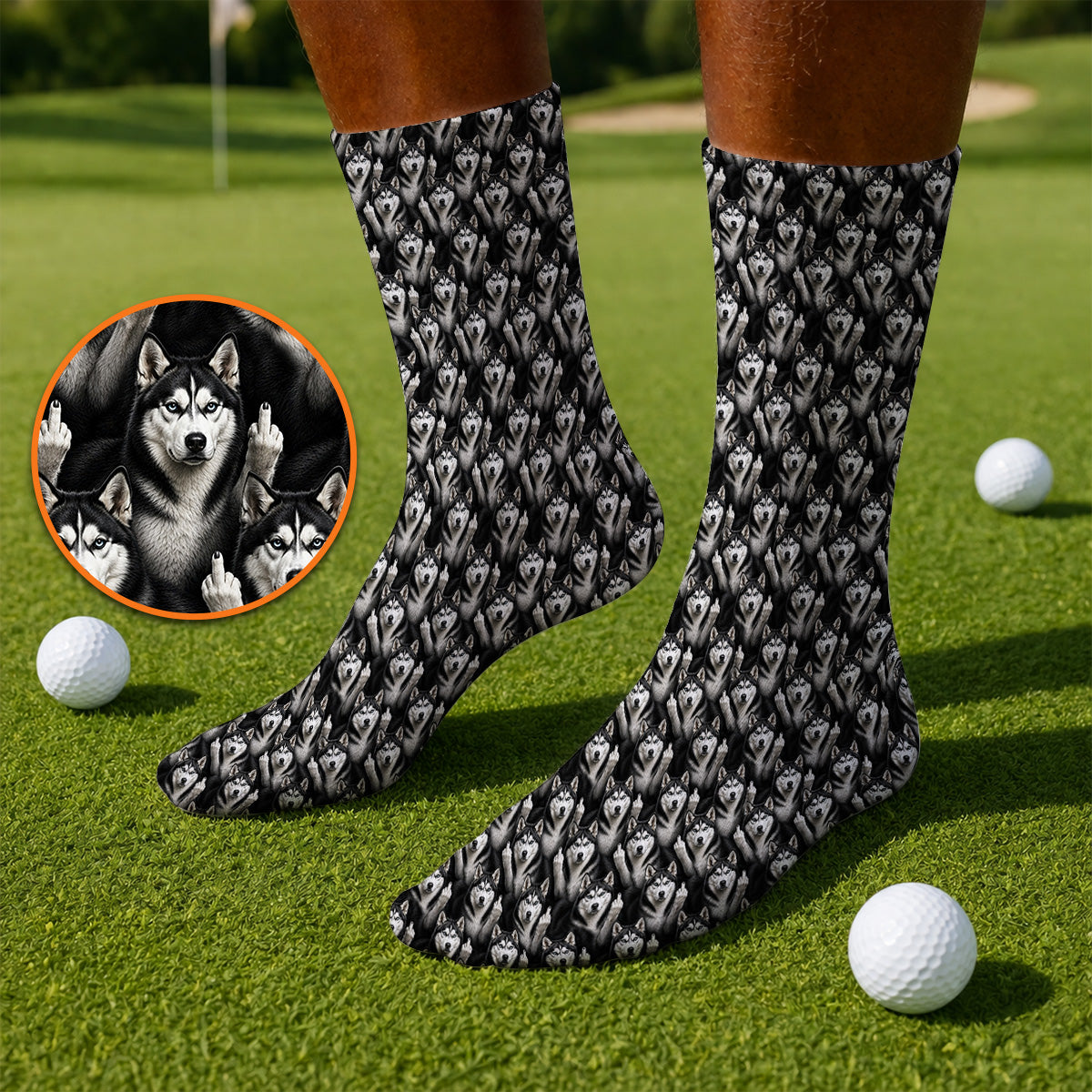 Crazy Husky Sibir Golf Socks, Husky Pattern Golf Sock For Dog Lover, Golf Gift For Golfer