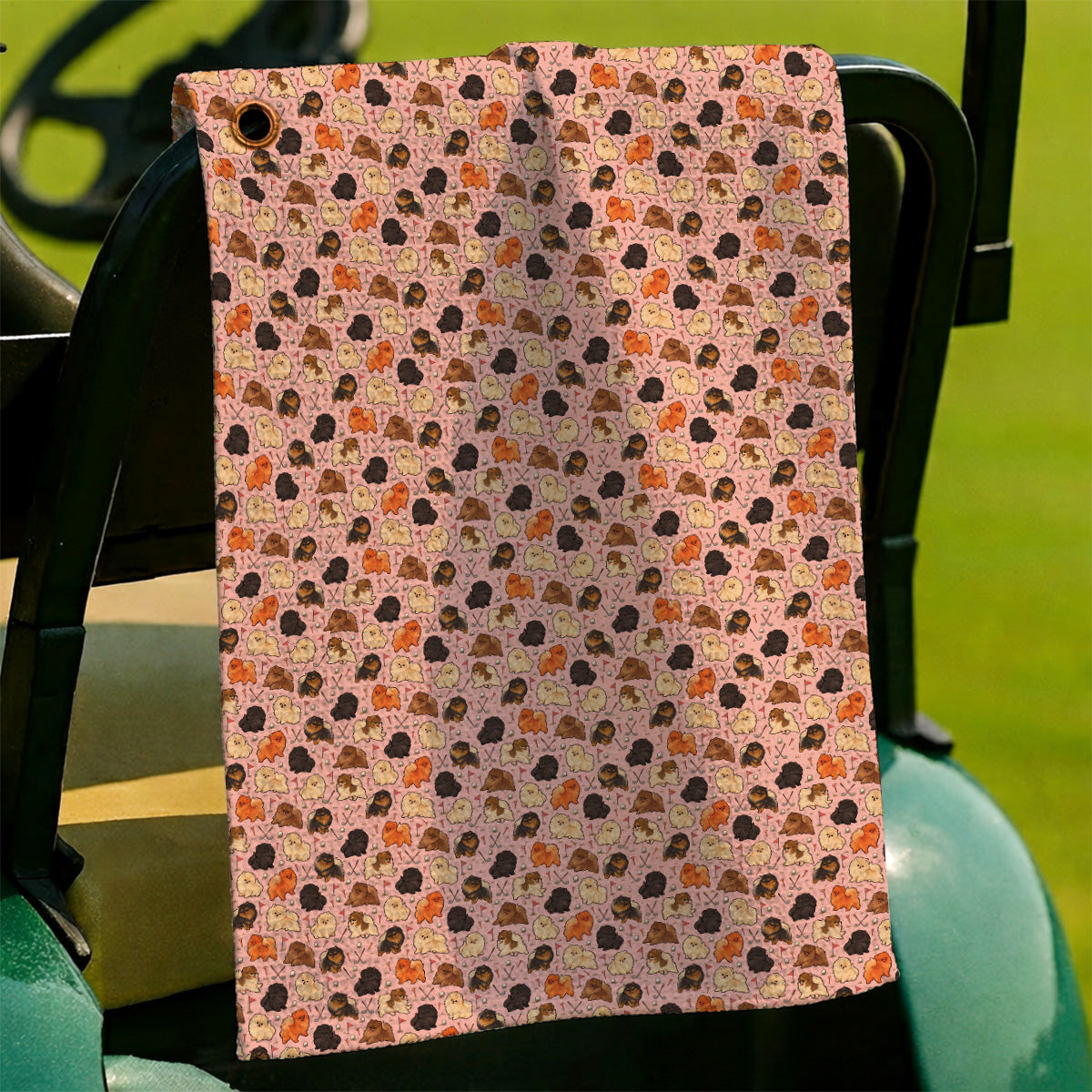 Funny Pomeranian Golf Towels, Pom Dog & Golf Pattern Towel, Golf Gift For Golfer