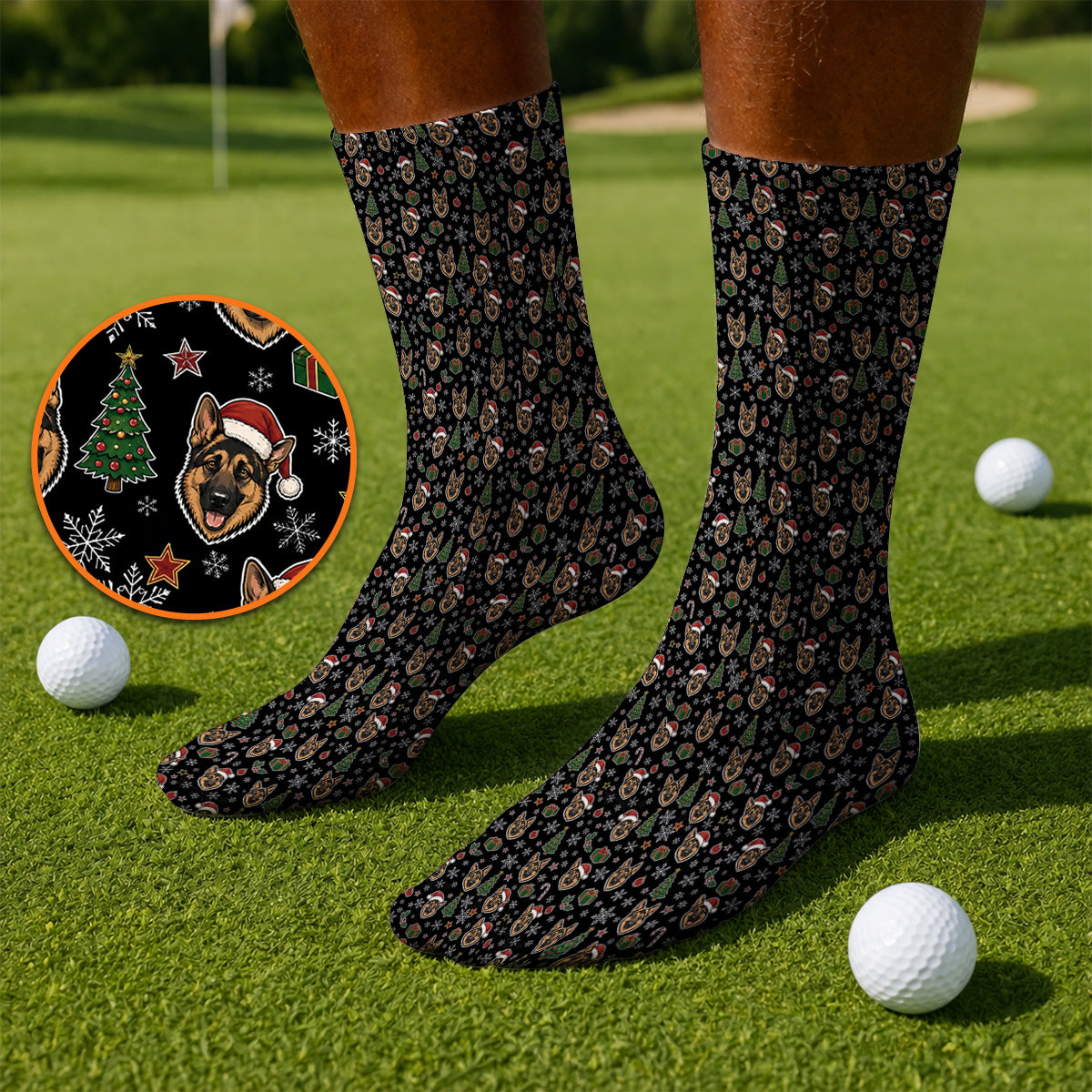 Funny German Shepherd Christmas Golf Socks, German Shepherd Pattern Golf Sock, Xmas Golf Gift For Golfer