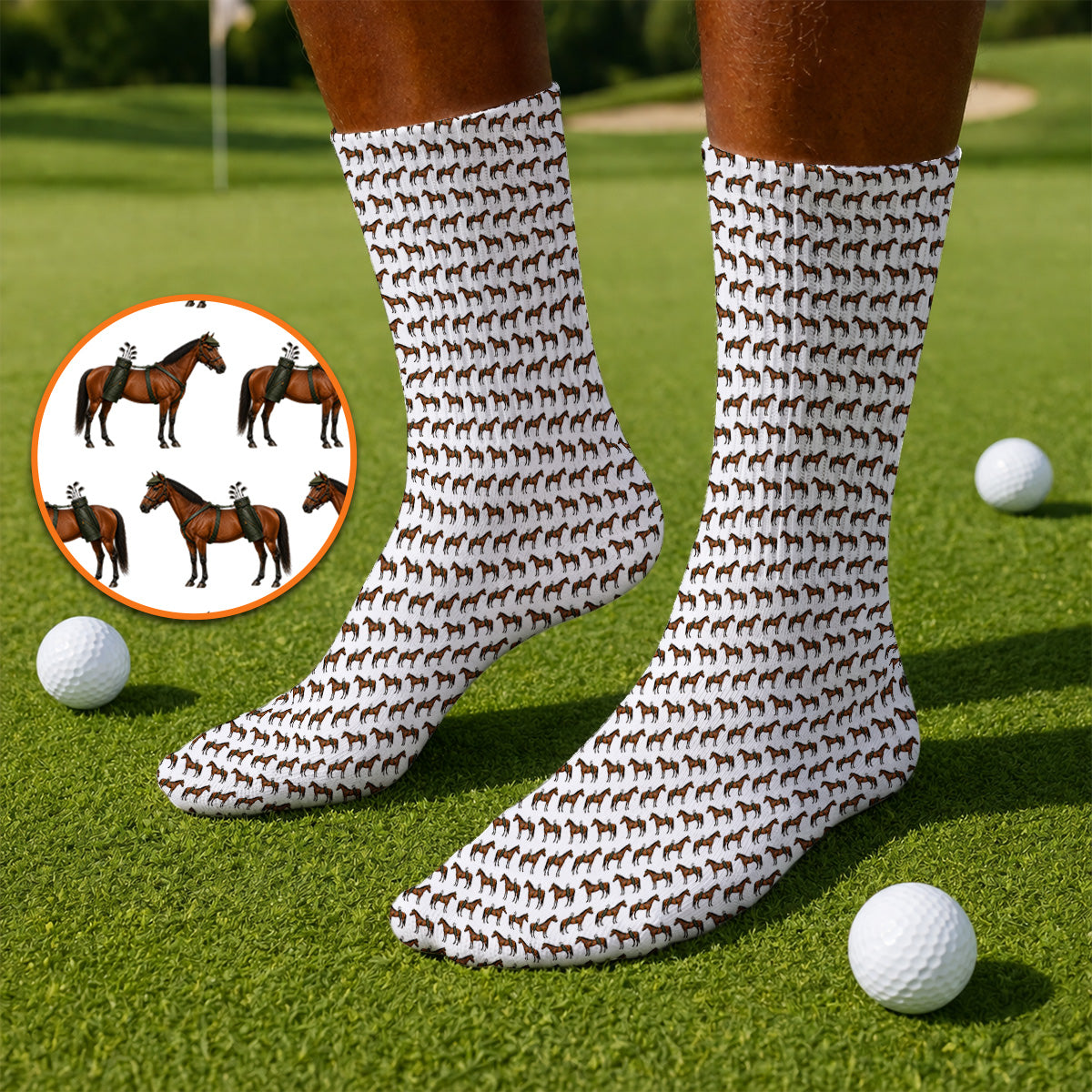 American Quarter Horse Golf Sock, Crazy Horse Pattern Golf Socks, Western Horse Gift for Golfers