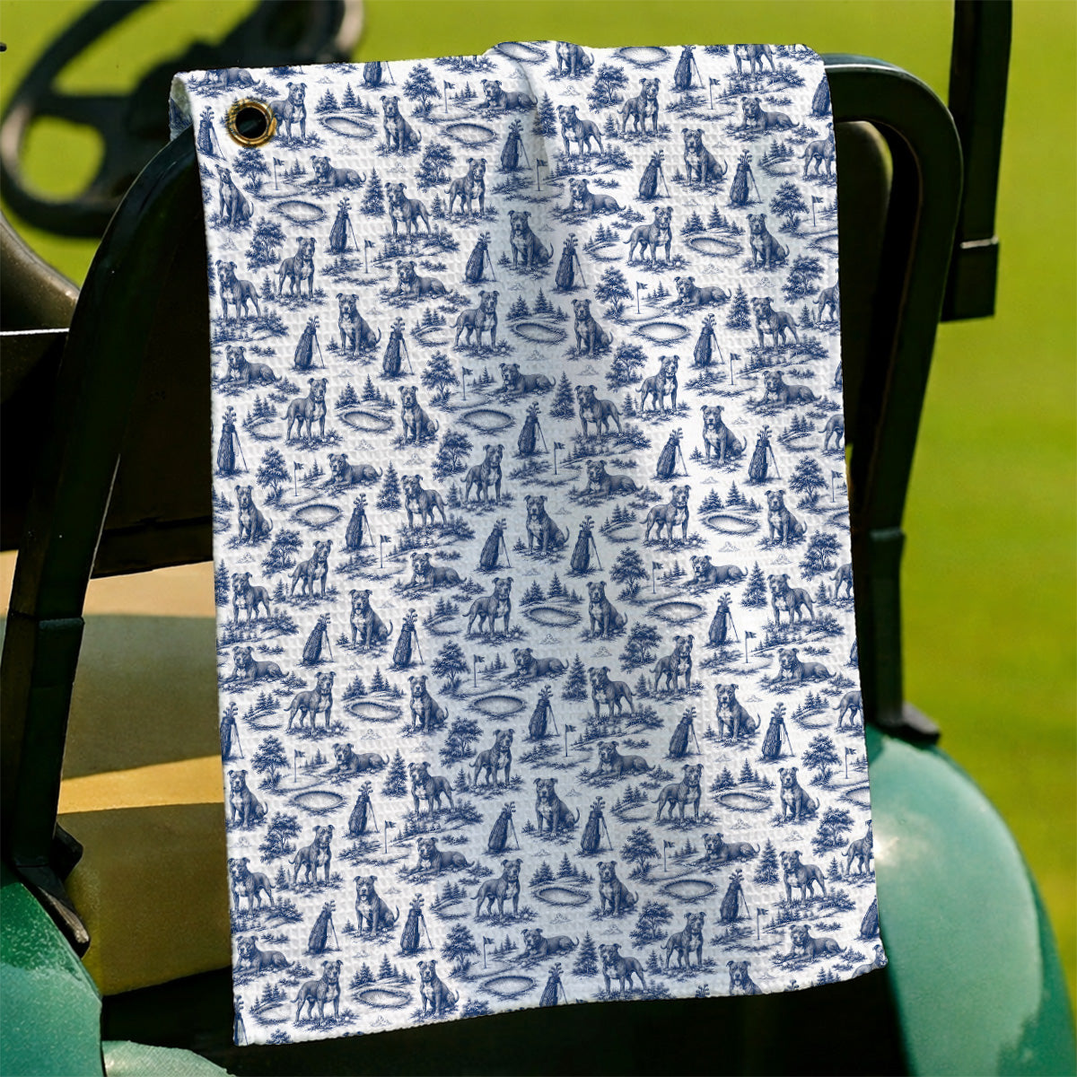 Crazy Pit Bull Golf Towels For Golfer, Toile de Jouy Pit Bull Pattern Golf Towel, Dog Lover Golf Gift