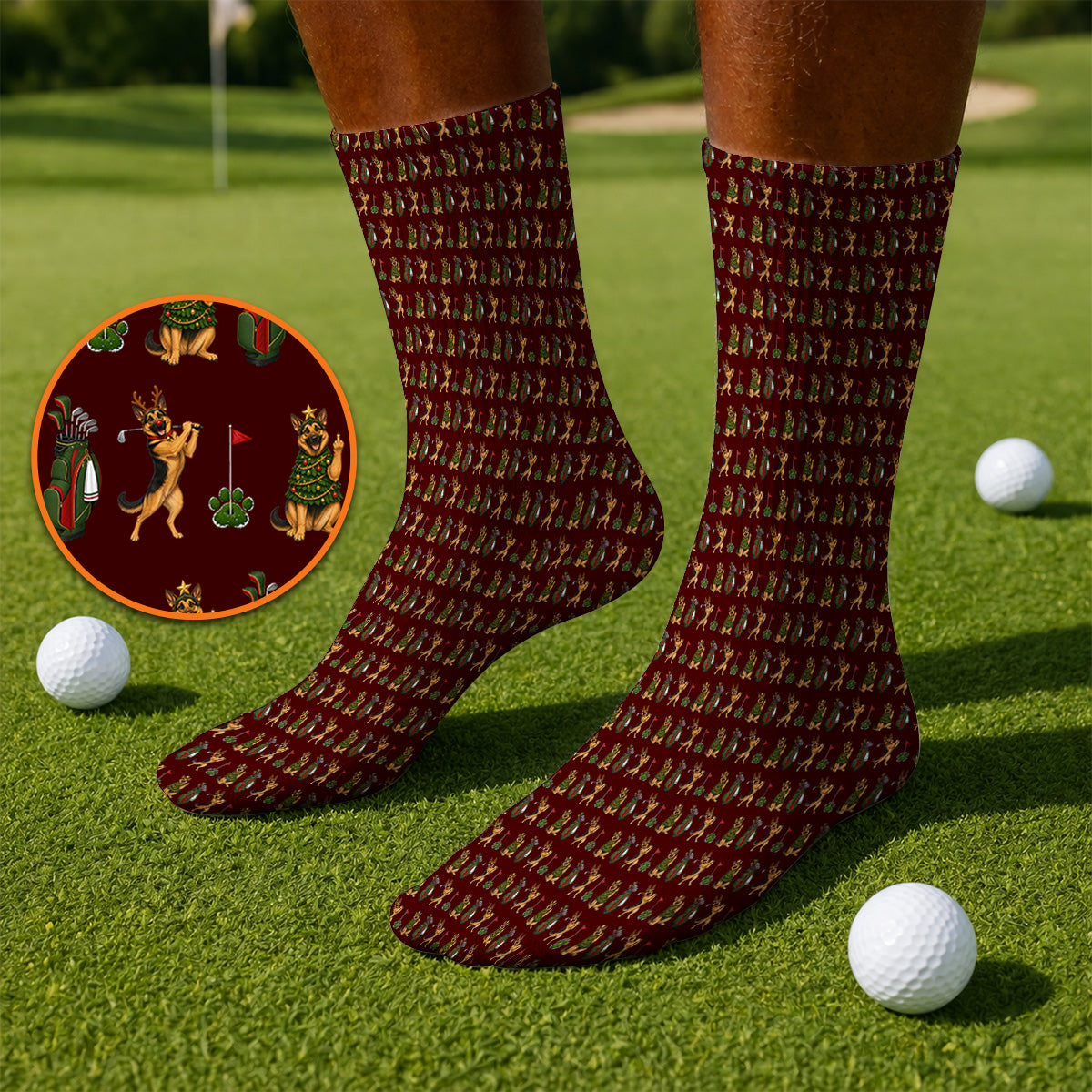 German Shepherd Christmas Golf Socks, German Shepherd Pattern Golf Sock, Xmas Golf Gift For Golfer
