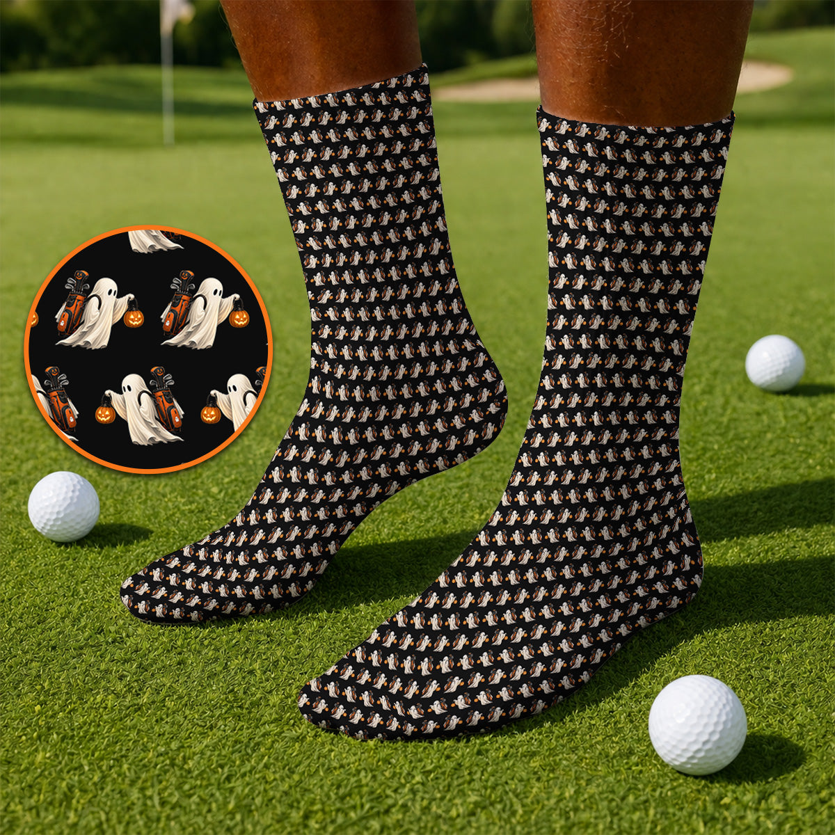 Halloween Golf Socks, Ghost Pattern Golf Sock, Spooky Golf Gift for Golf Lovers