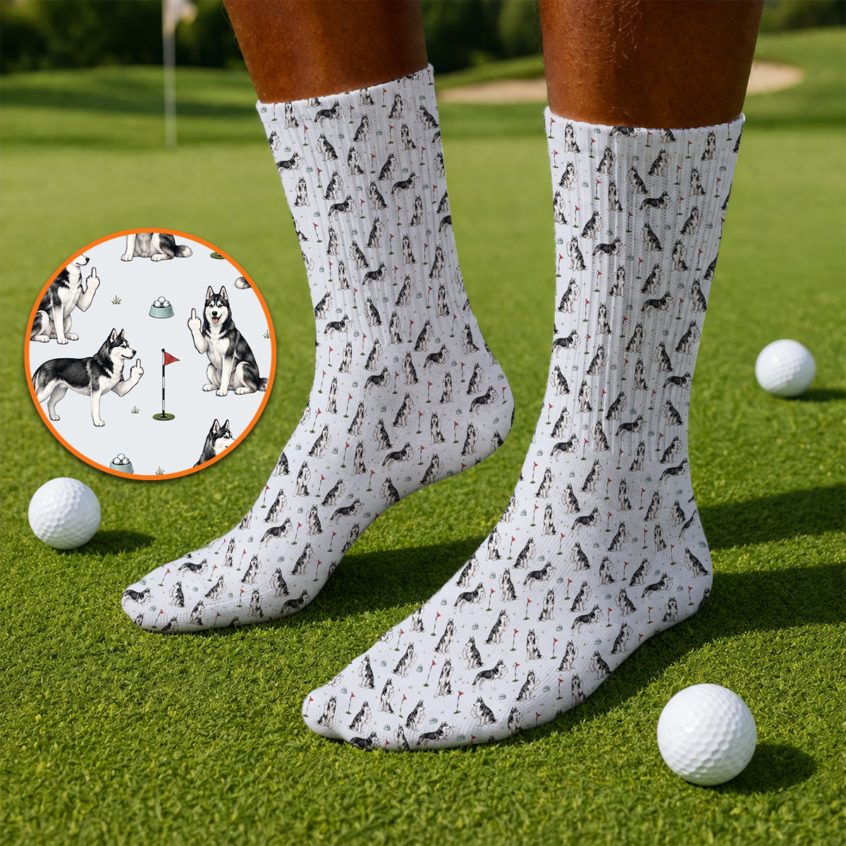 Crazy Husky Golf Socks, Husky Sibir Pattern Golf Sock For Dog Lover, Golf Gift For Golfer