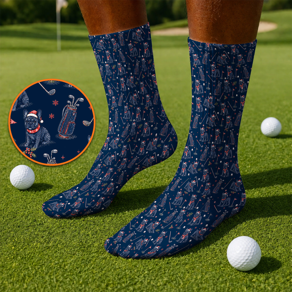 French Bulldog Christmas Golf Socks, Vintage Holiday Dog Pattern Golf Sock, Xmas Golf Gift for Golfers