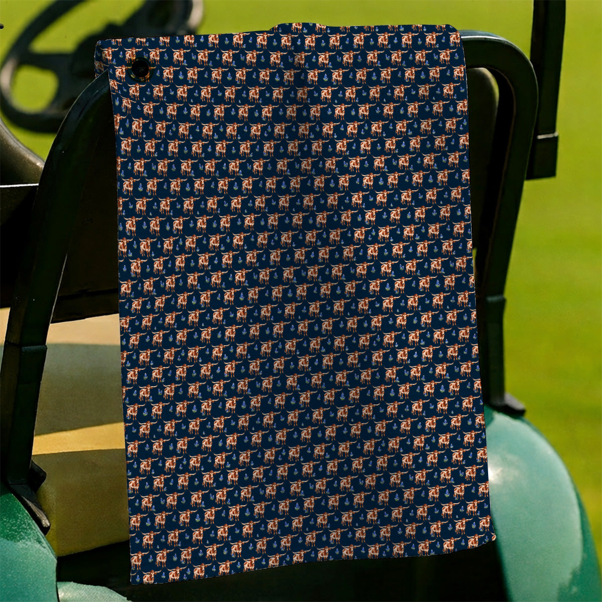 Crazy Texas Golf Towels, Western Cowboy Longhorn Patatern Golf Towel, Texas Bluebonnet Golf Gift For Golfers