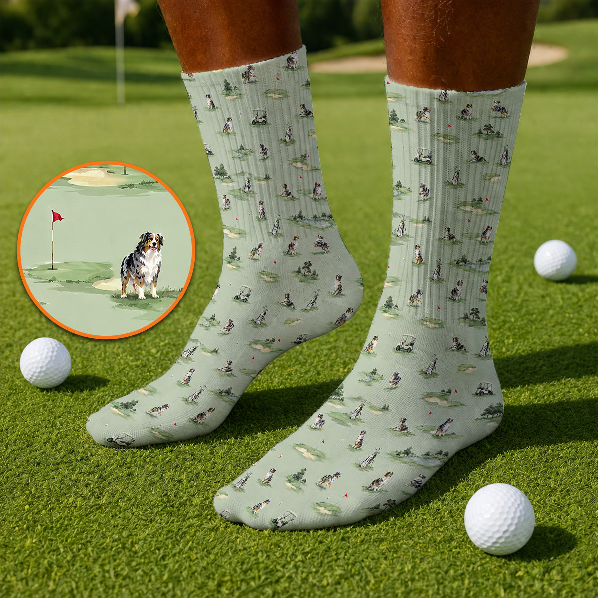 Australian Shepherd Golf Socks, Aussie Dog Pattern Golf Sock, Funny Golf Gift For Golfer