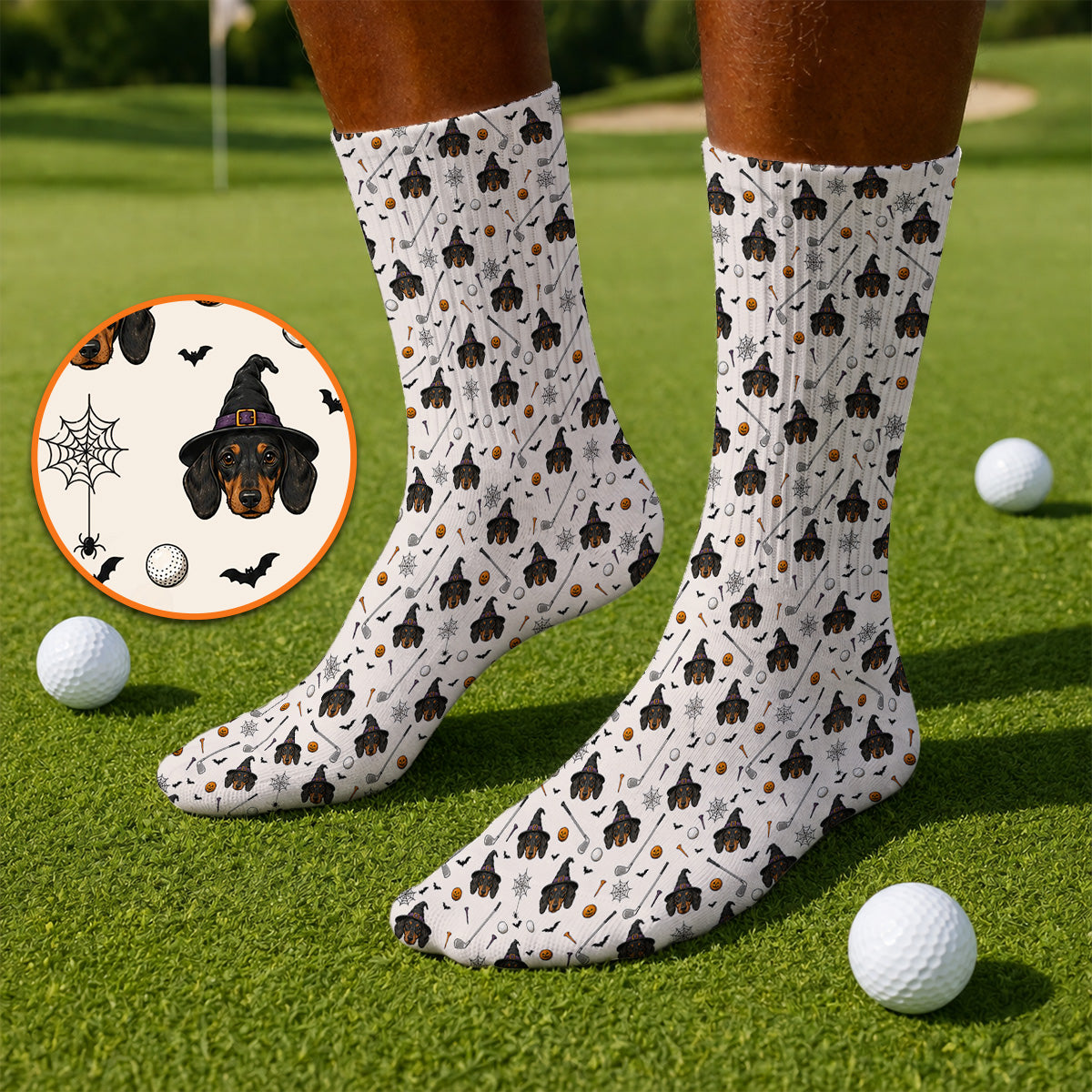 Witch Dachshund Golf Socks, Halloween Wiener Dog Pattern Golf Sock, Golf Gift for Golfer
