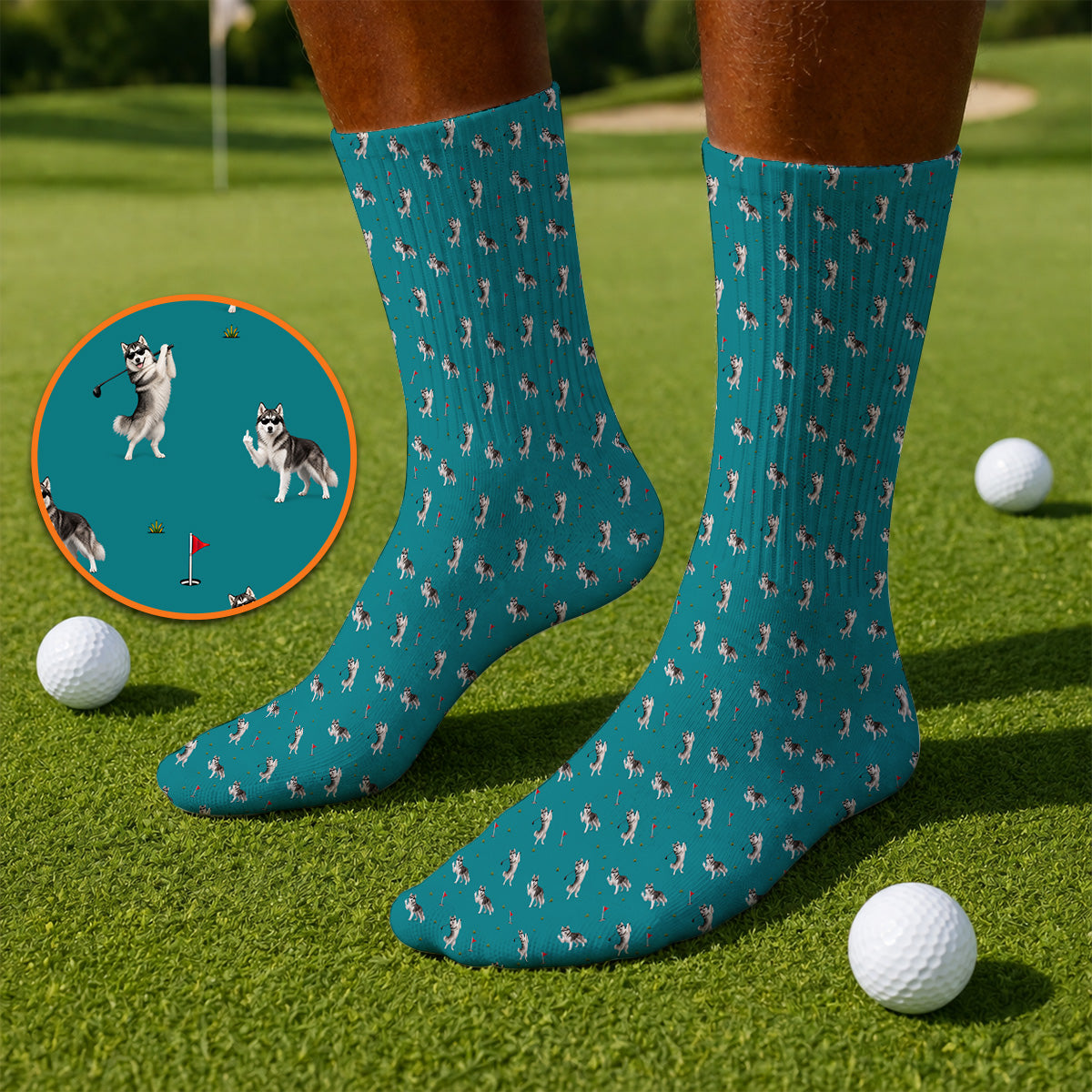 Husky Sibir Golf Sock, Husky Pattern Golf Socks For Golfer, Funny Golf Gift For Dog Lover