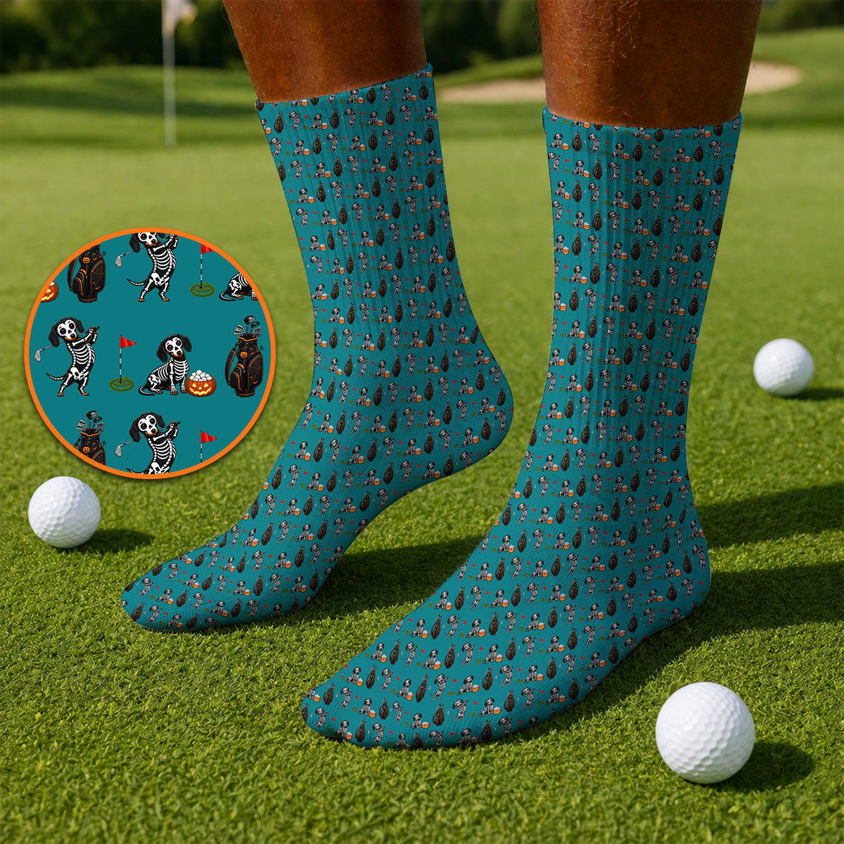 Halloween Dachshund Golf Socks, Skeleton Wiener Dog Pattern Golf Sock, Funny Golf Gift for Golfer