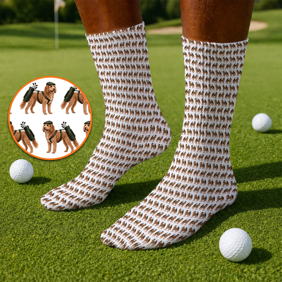 Goldendoodle Golf Socks, Funny Golfing Doodle Dog Pattern Golf Sock, Golf Gift For Golfers