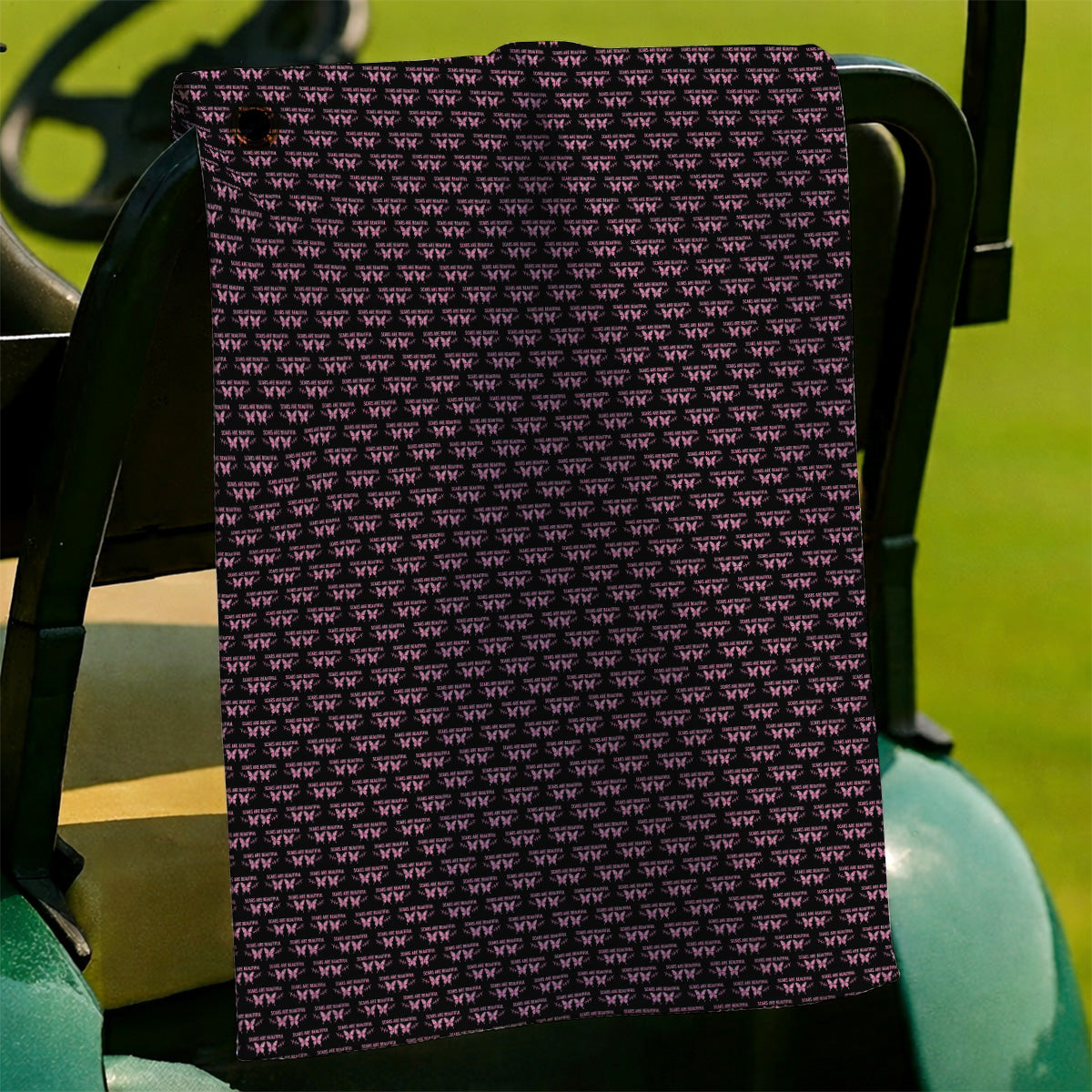 Scars Are Beautiful Breast Cancer Awareness Golf Towel, Pink Butterfly Survivor Pattern Towels, Inspirational Golf Gift for Golfer