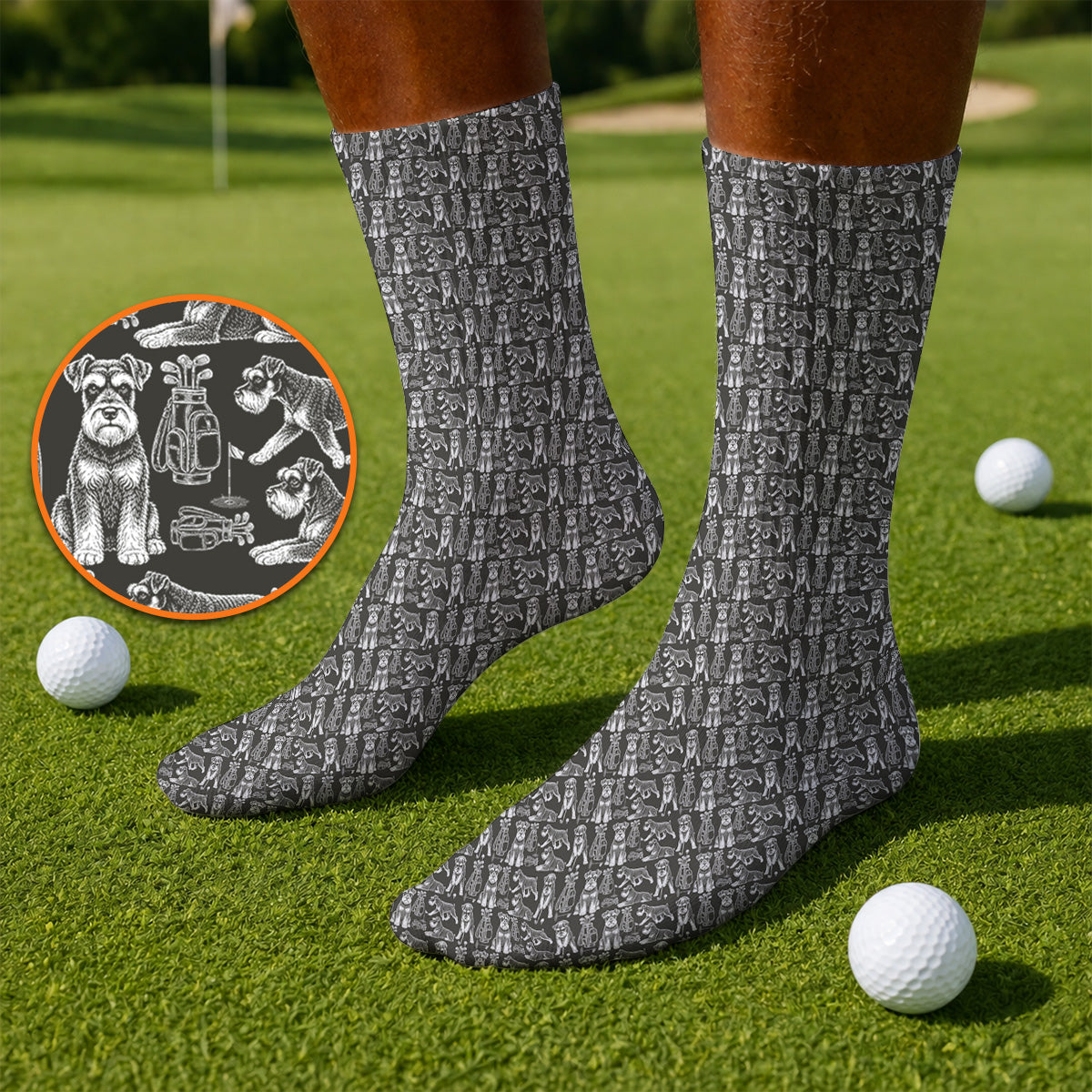Miniature Schnauzer Golf Sock, Retro Schnauzer Golf Socks, Crazy Golf Gift For Golfer