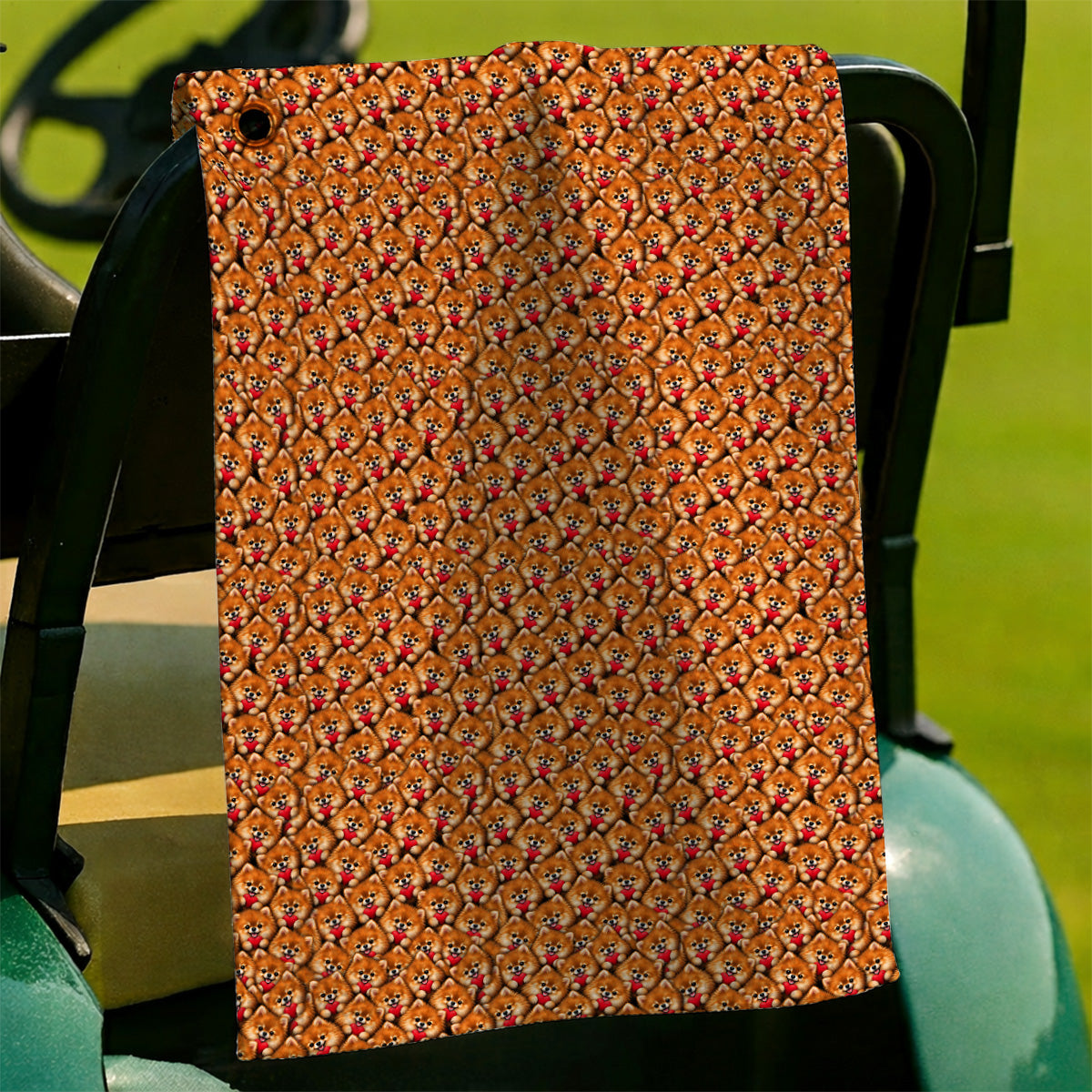Cute Pomeranian Hearts Pattern Golf Towels, Funny Golf Towel For Dog Lovers, Golf Gift For Golfers