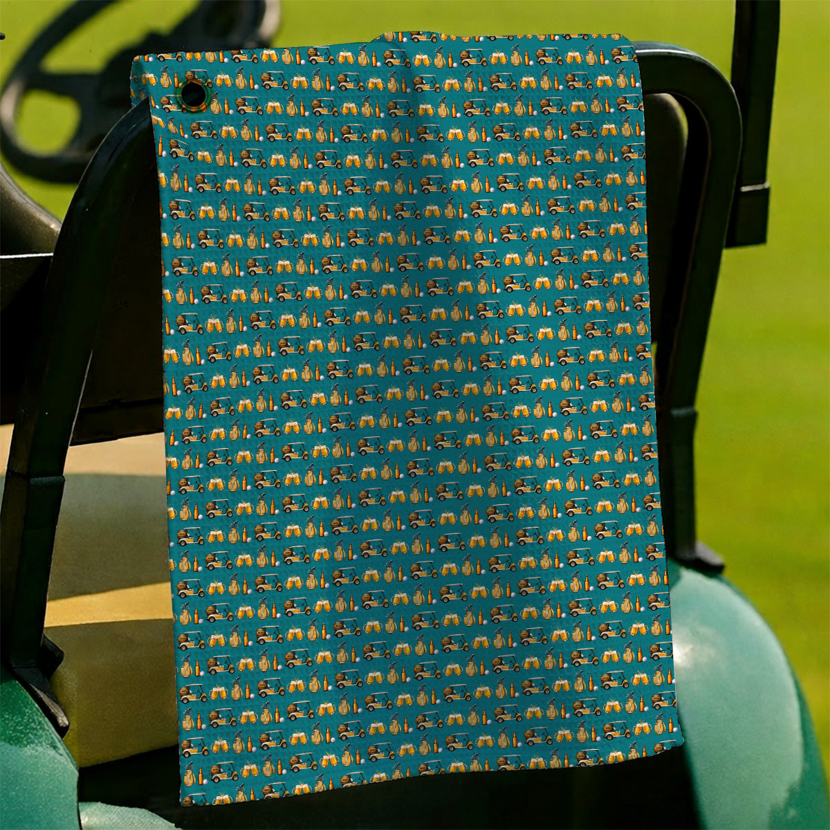 Golf & Beer Towels, Funny Beer Golf Cart Pattern Golf Towel, Beer Golf Gift For Golfers