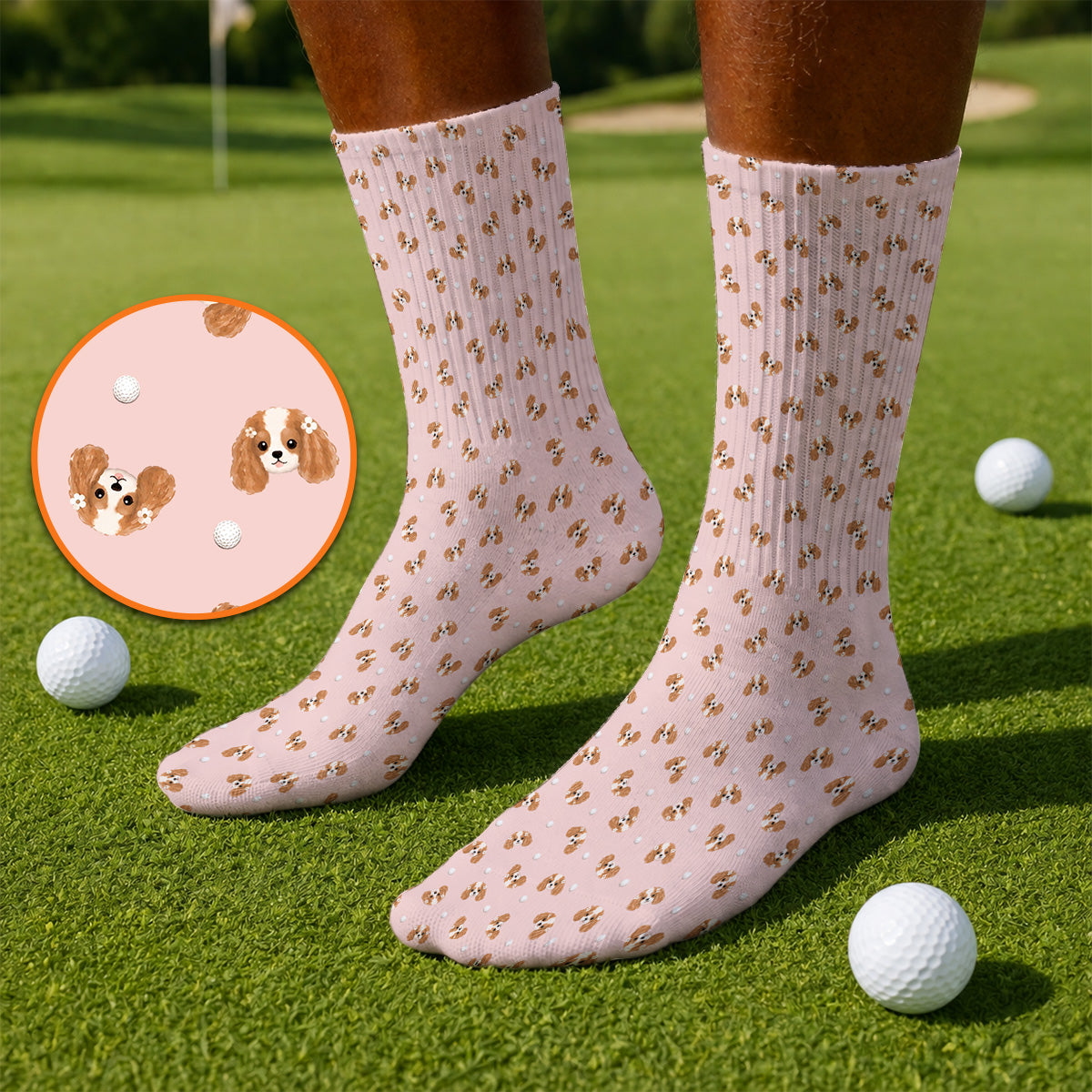 Cavalier King Charles Spaniel Golf Socks, Funny Cute Cavalier Pattern Golf Sock, Golf Gift For Golfer